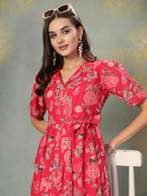 Women's Pink Tropical Printed Rayon Tiered Dress-DRSPINKSOMIL